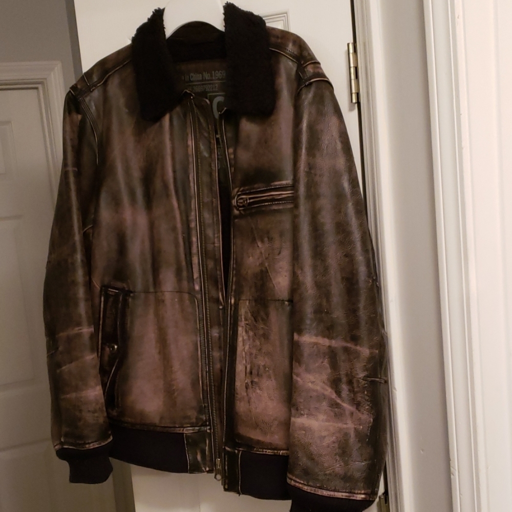 Gap genuine leather jacket with sherpa lining